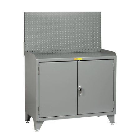 Little Giant Counter Height Bench Cabinet, 36"W, Solid Doors, Steel Top, Pegboard MB3LL-2D-2436PB